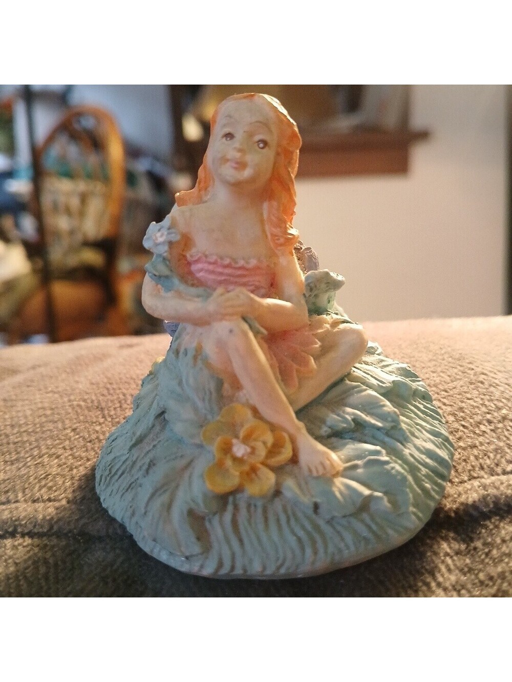 DTD Fairy Figure Sitting with Flowers Fantasy Collectible Blue Base